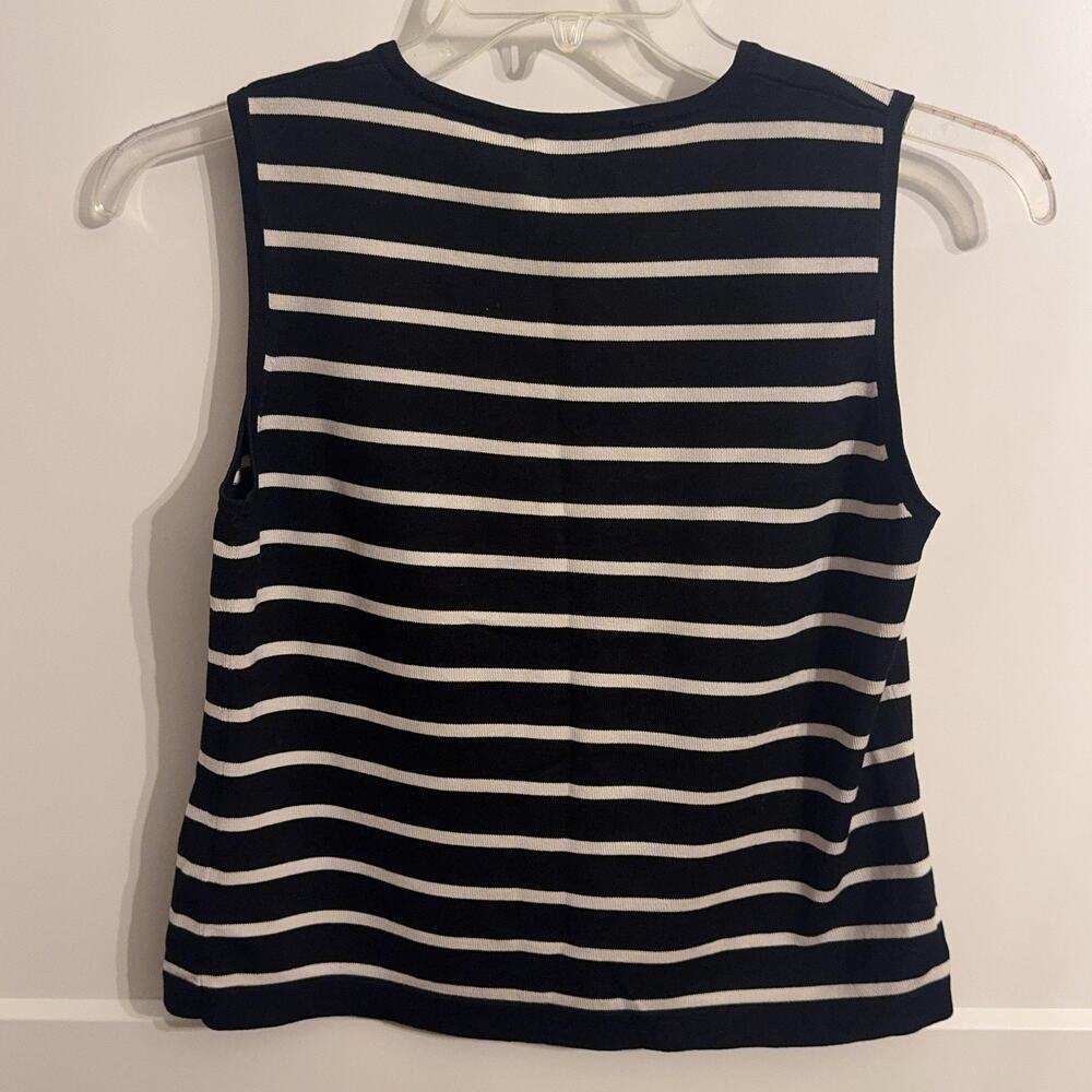 Lauren Ralph Lauren Tank Top Petite P/M Black Striped Silk Stretch Jersey Preppy